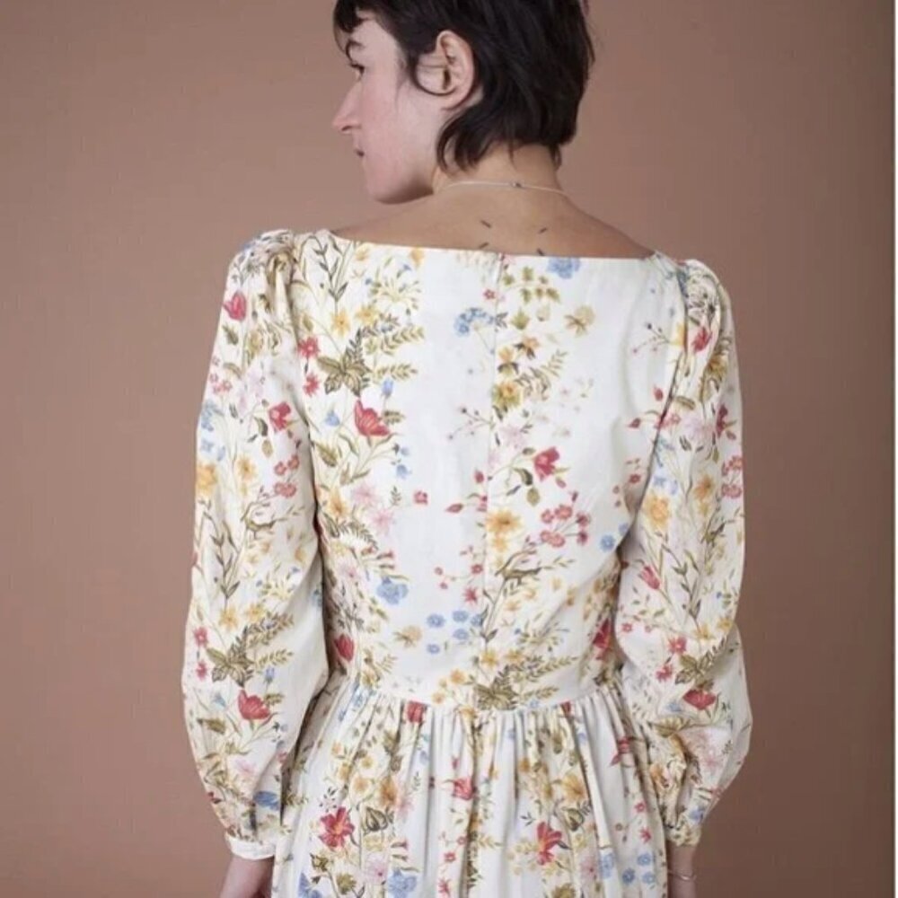 Meadows Marigold Maxi Dress Meadow Flowers Cream Cotton Poplin Cottagecore 2 - Picture 5 of 13